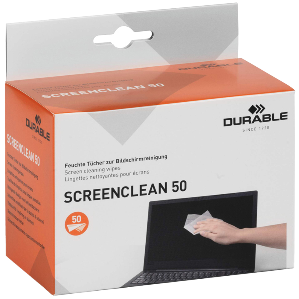 Durable SCREENCLEAN Biodegradable Screen Cleaning Wipes 50 Pack Image 1
