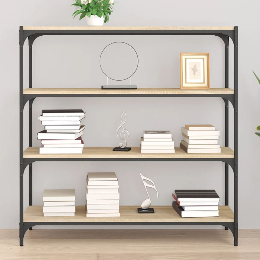 vidaXL 4 Shelf Sonoma Oak Processed Wood and Steel Bookcase Image 1