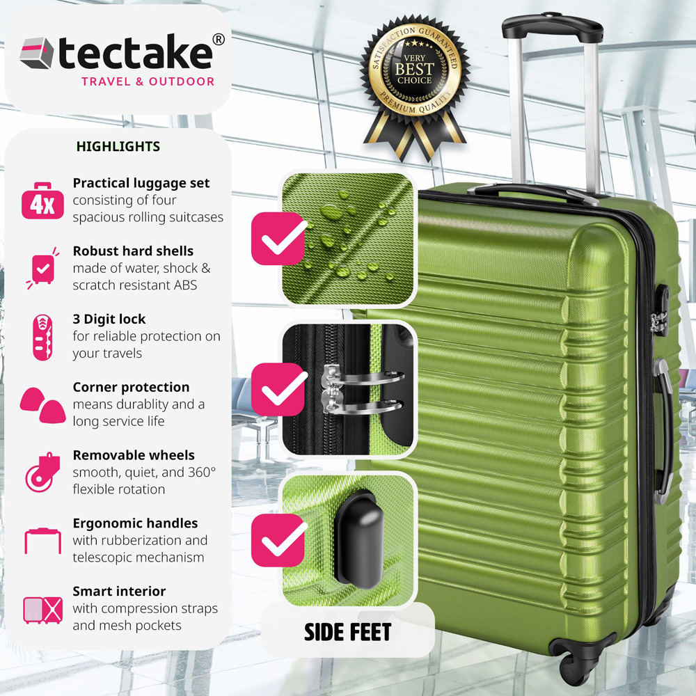 Tectake Set of 4 Green Hard Shell Travel Suitcase Set Image 2