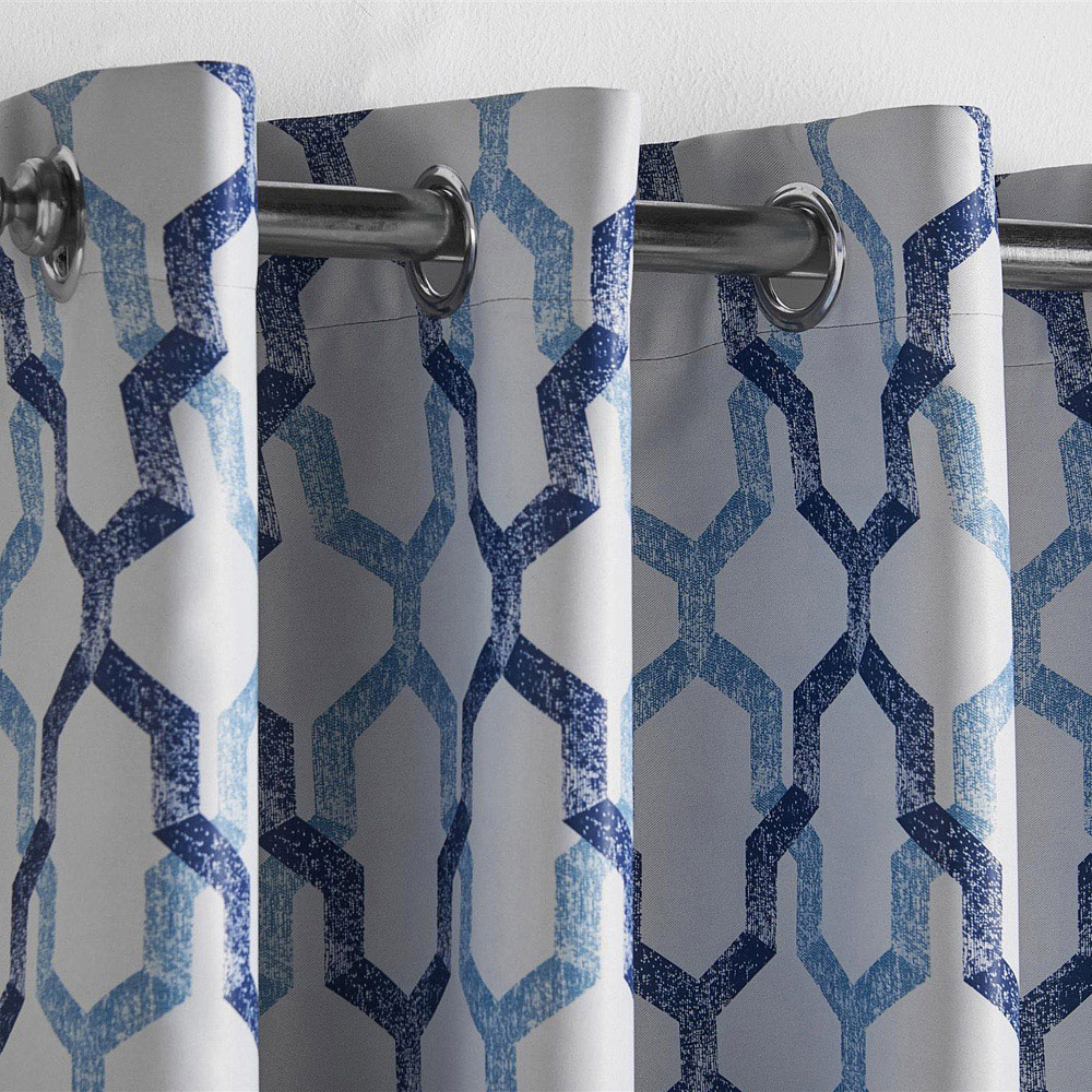 Alan Symonds George Blue Ring Top Eyelet Curtains 229 x 274cm Image 3