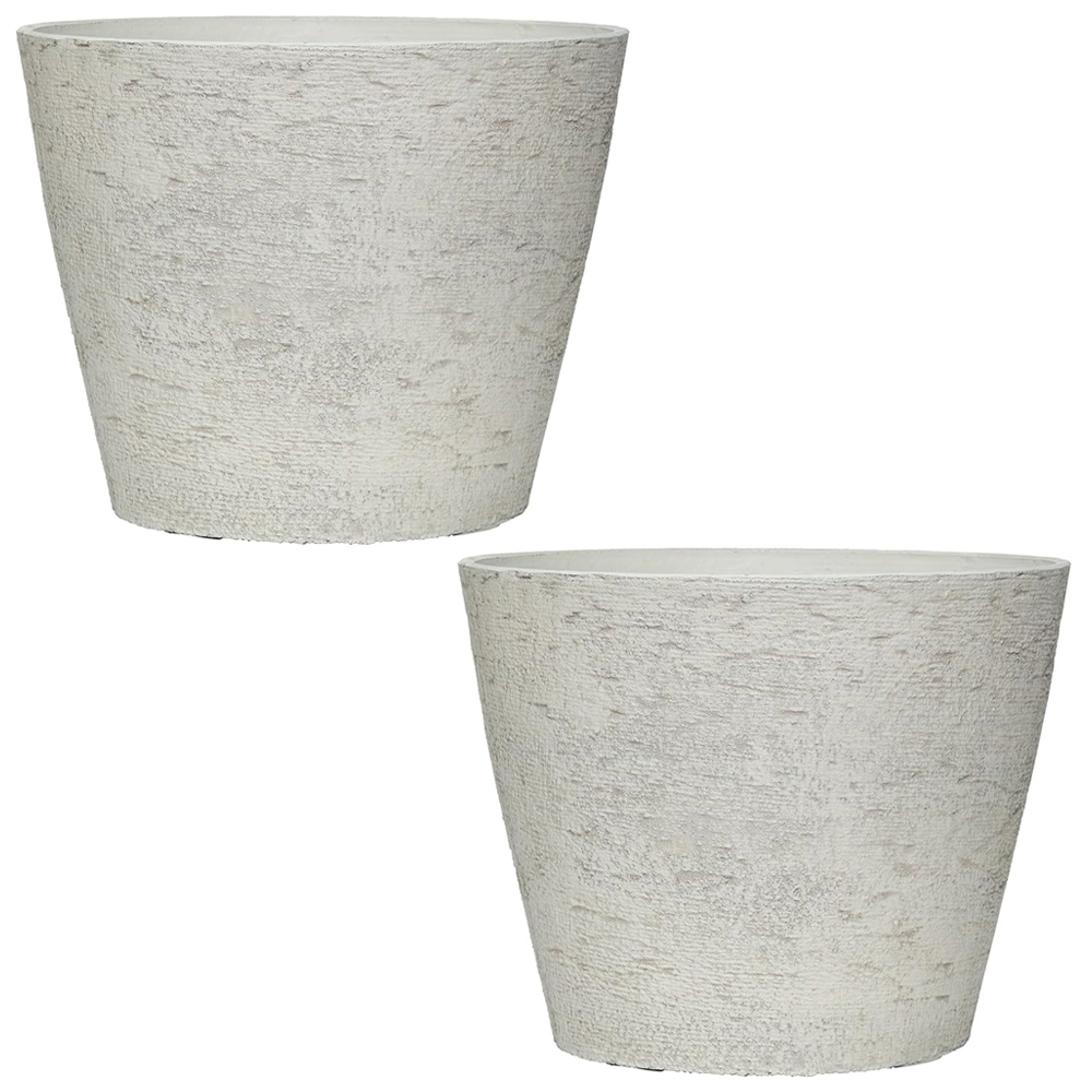 Garden Gear Lily White Stone Effect Planter 36.5cm 2 Pack Image 1