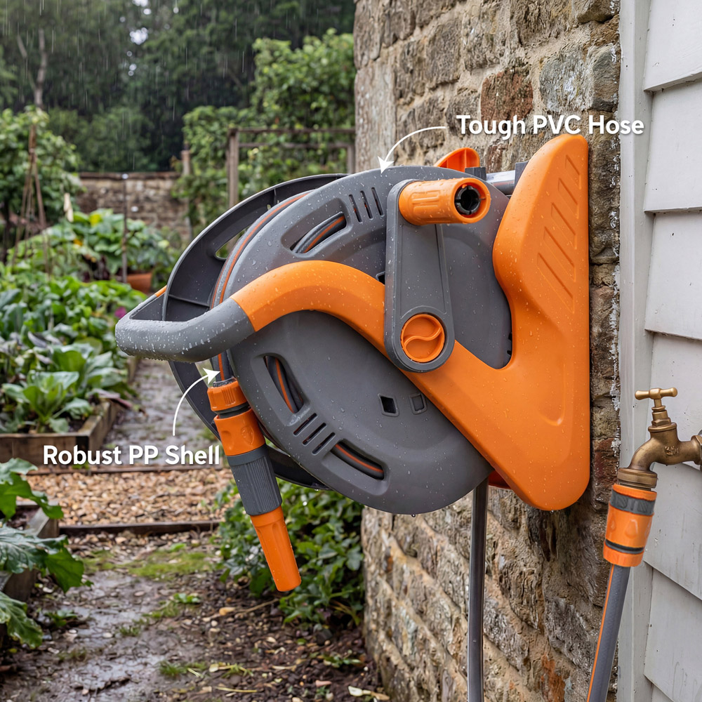 Outsunny 20m Orange Portable Wall-Mounted Garden Hose Reel Image 7