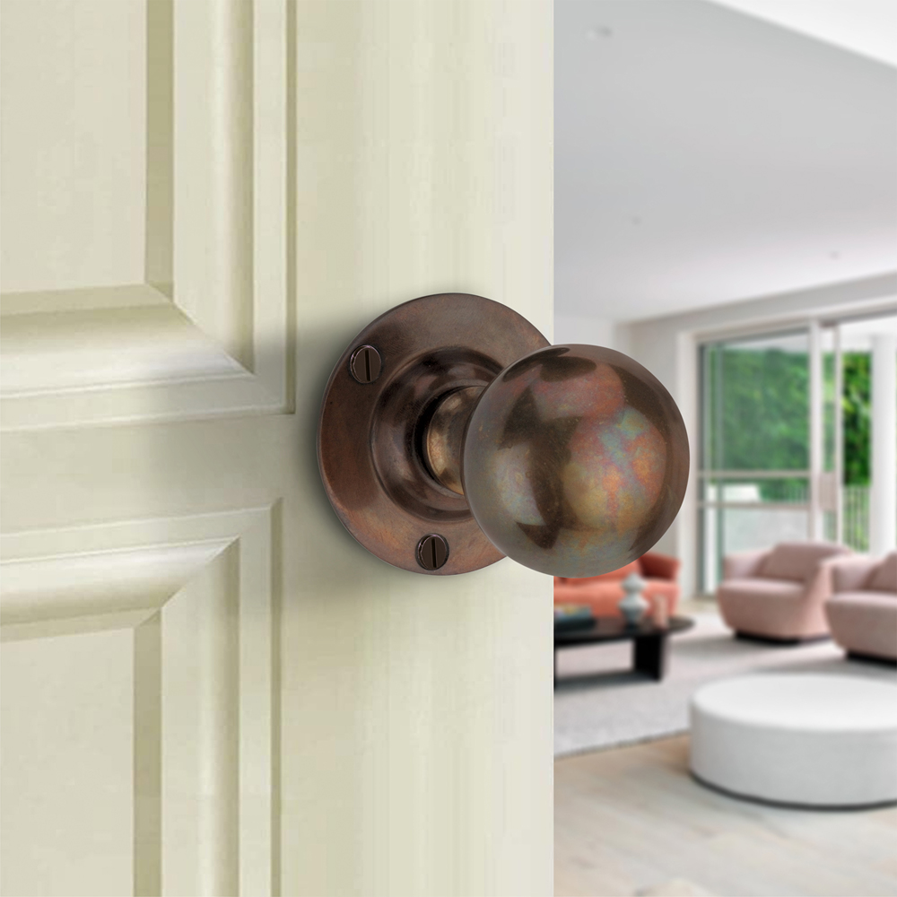 Spira Brass Antique Ball Mortice Door Knob 2 Pack Image 2