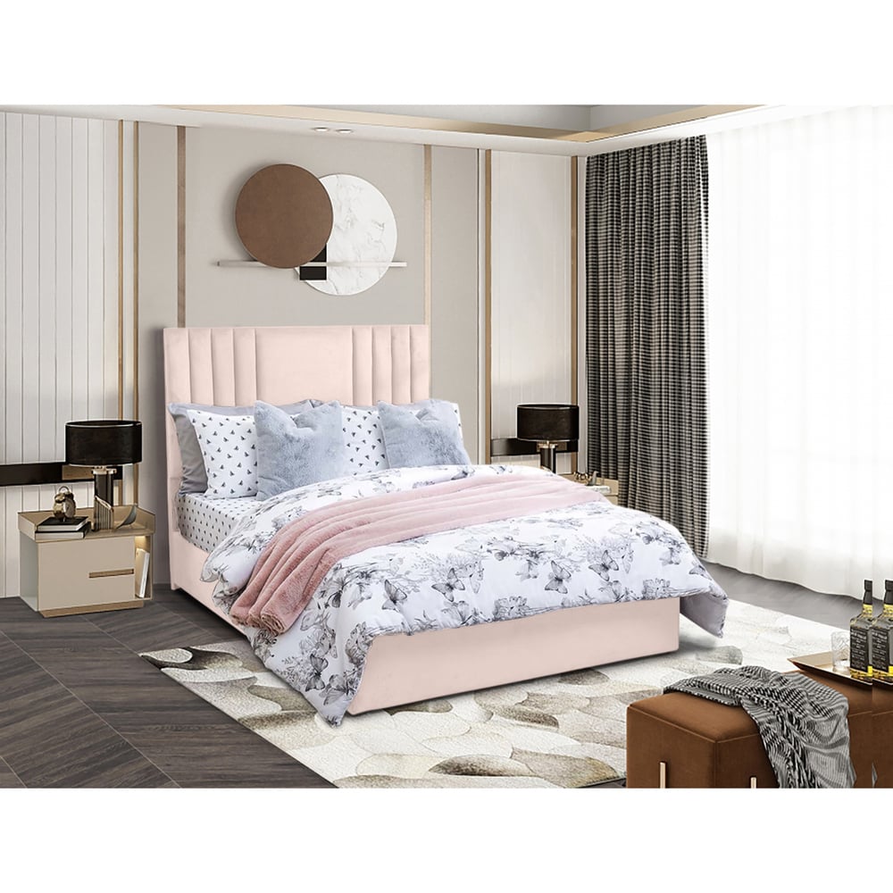 Eleganza Home Dreamer Small Double Blush Plush Divan Bed with Lined Headboard Image 2