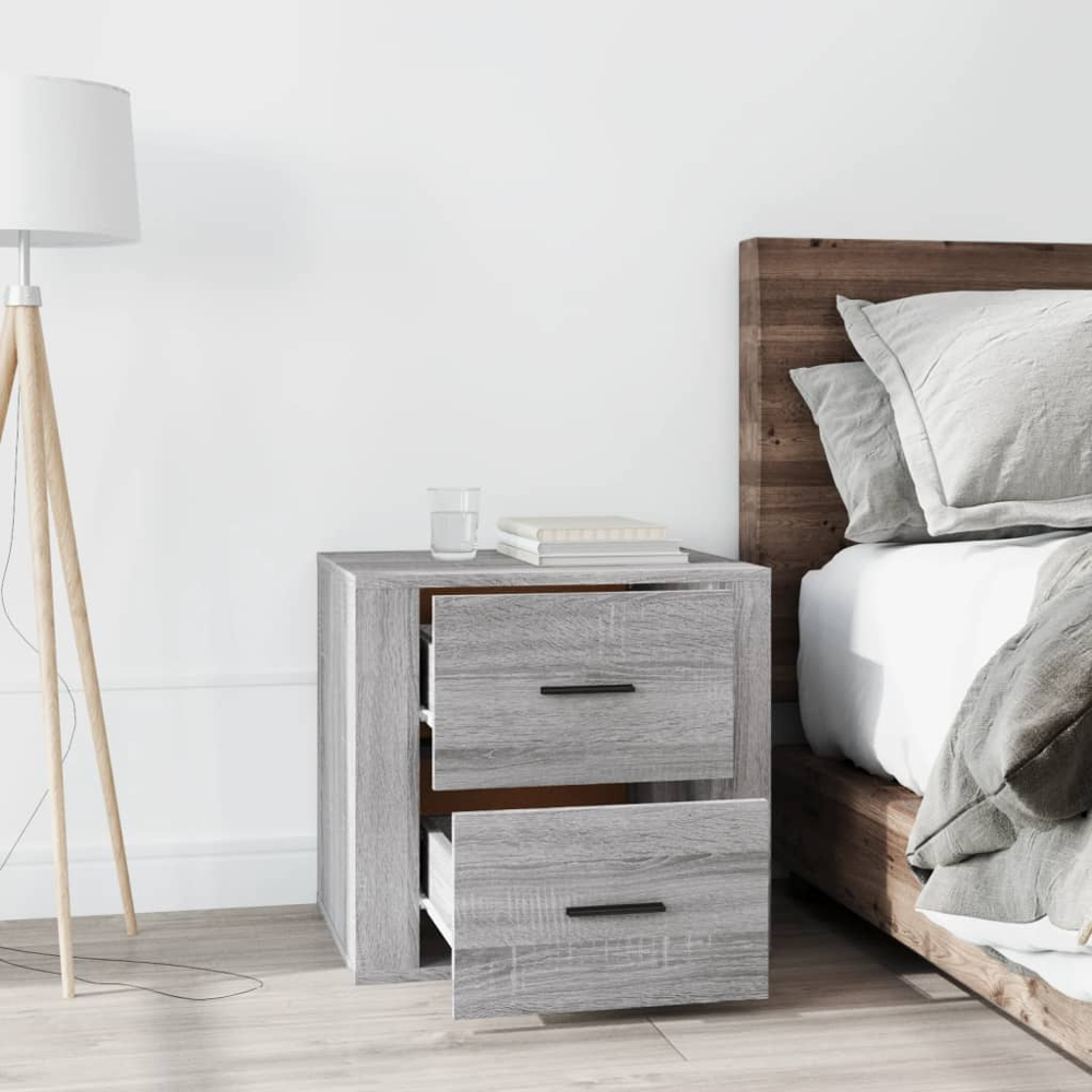 vidaXL 2 Drawer Grey Sonoma Bedside Cabinet Image 3