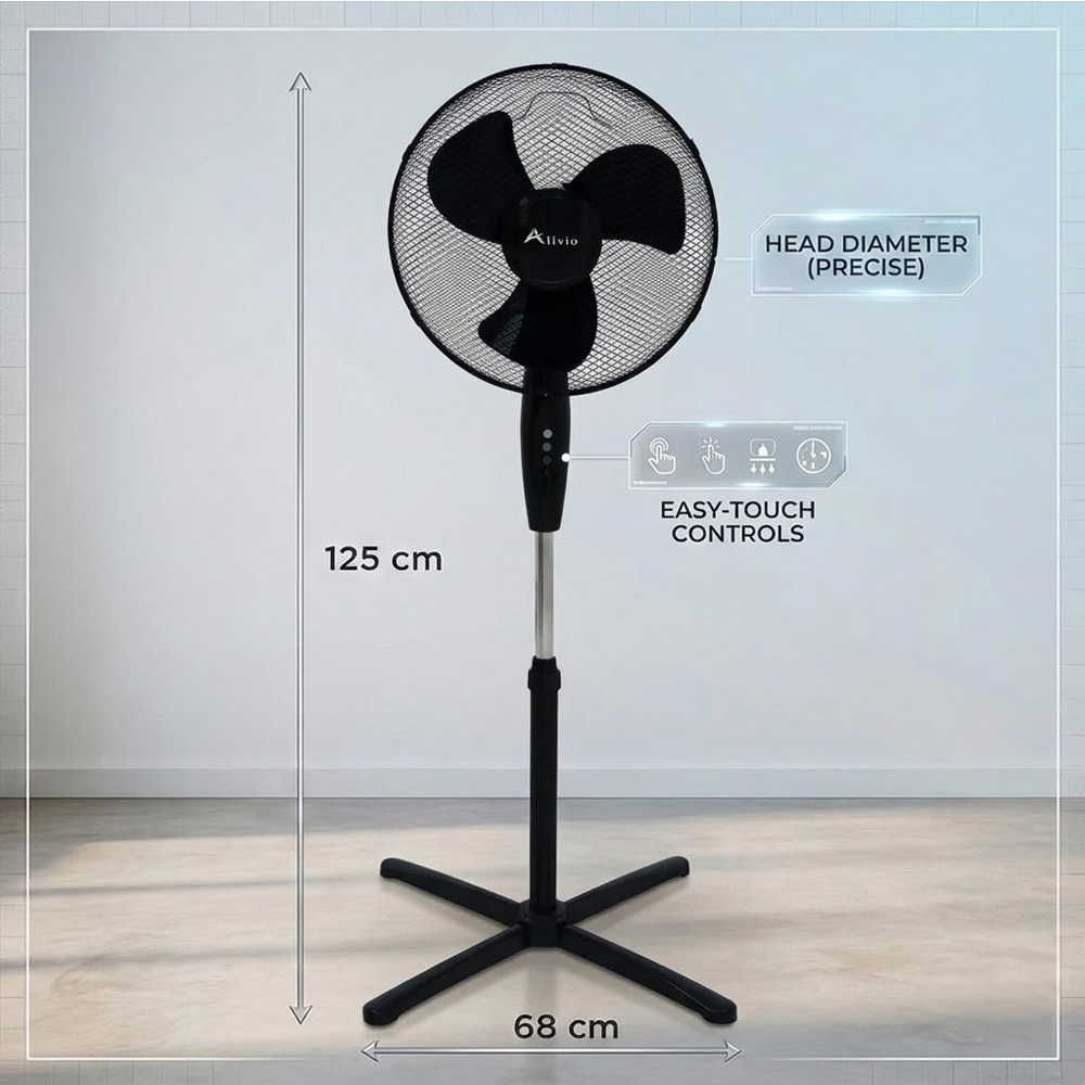 Alivio Black 3 Blade Quiet Adjustable Oscillating Pedestal Floor Fan 45W Image 9