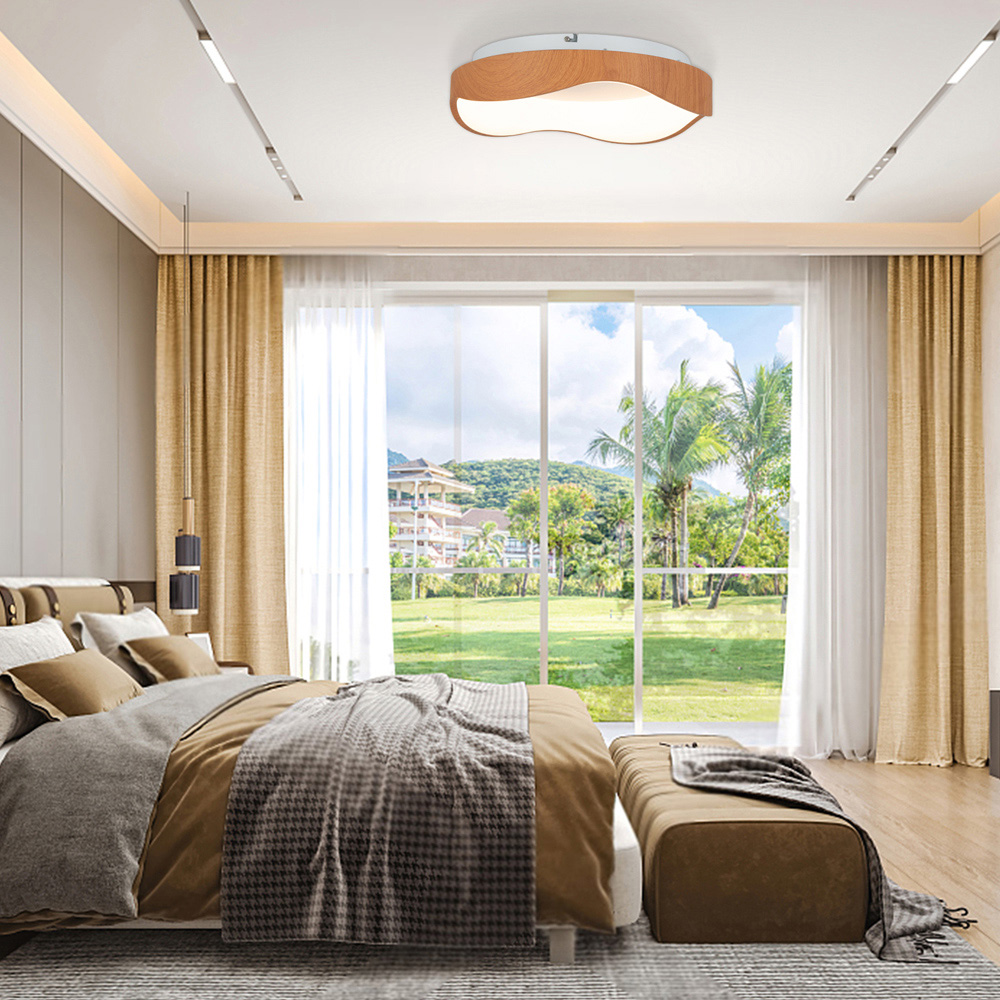 Costway Wood Pattern and Metal Frame Natural LED Mount Ceiling Light Image 4