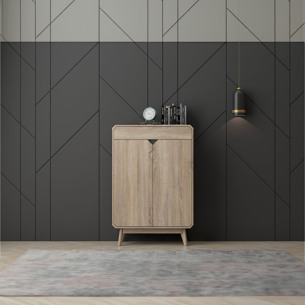 Kudl BR15 Single Drawer 4 Shelf Light Oak Shoe Cupboard Image 4
