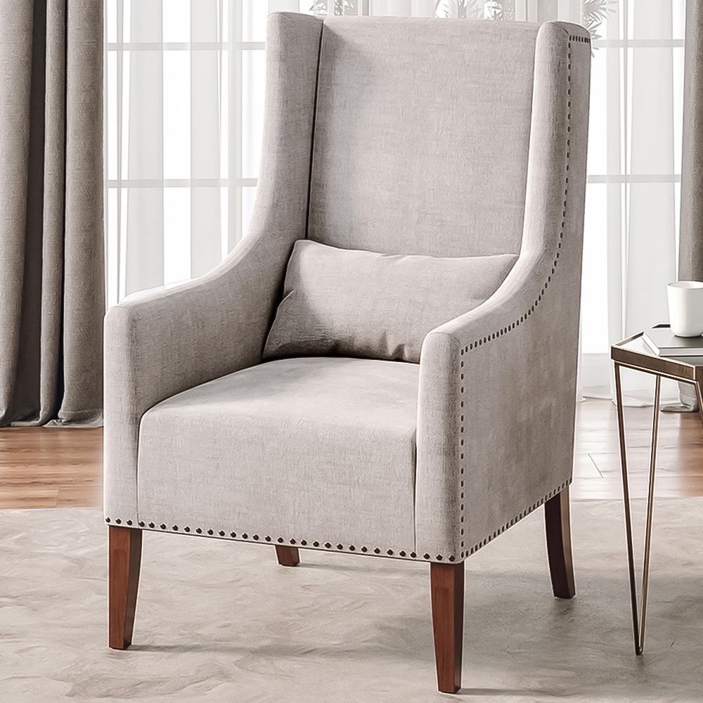 Living and Home Burlap Studded Grey High Back Armchair with Cushion Image 1