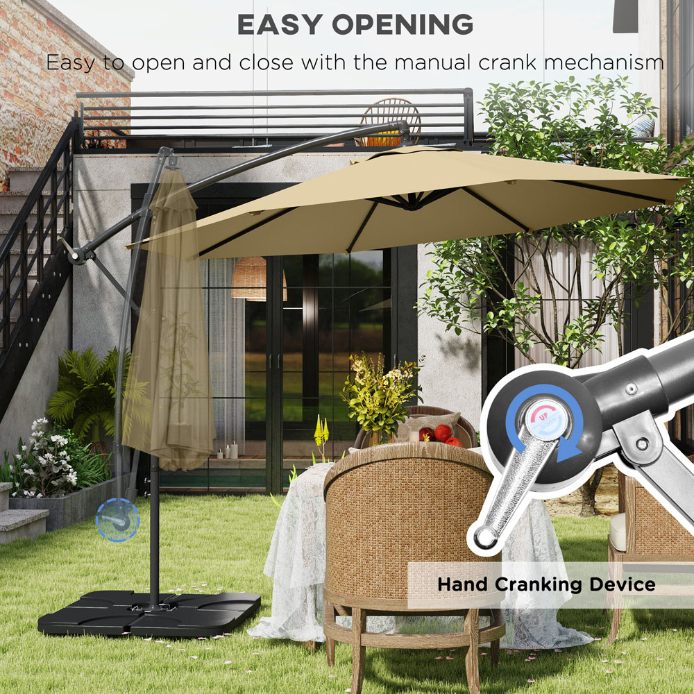 Outsunny Khaki Banana Cantilever Parasol with Base Weights and Cover 3m Image 4