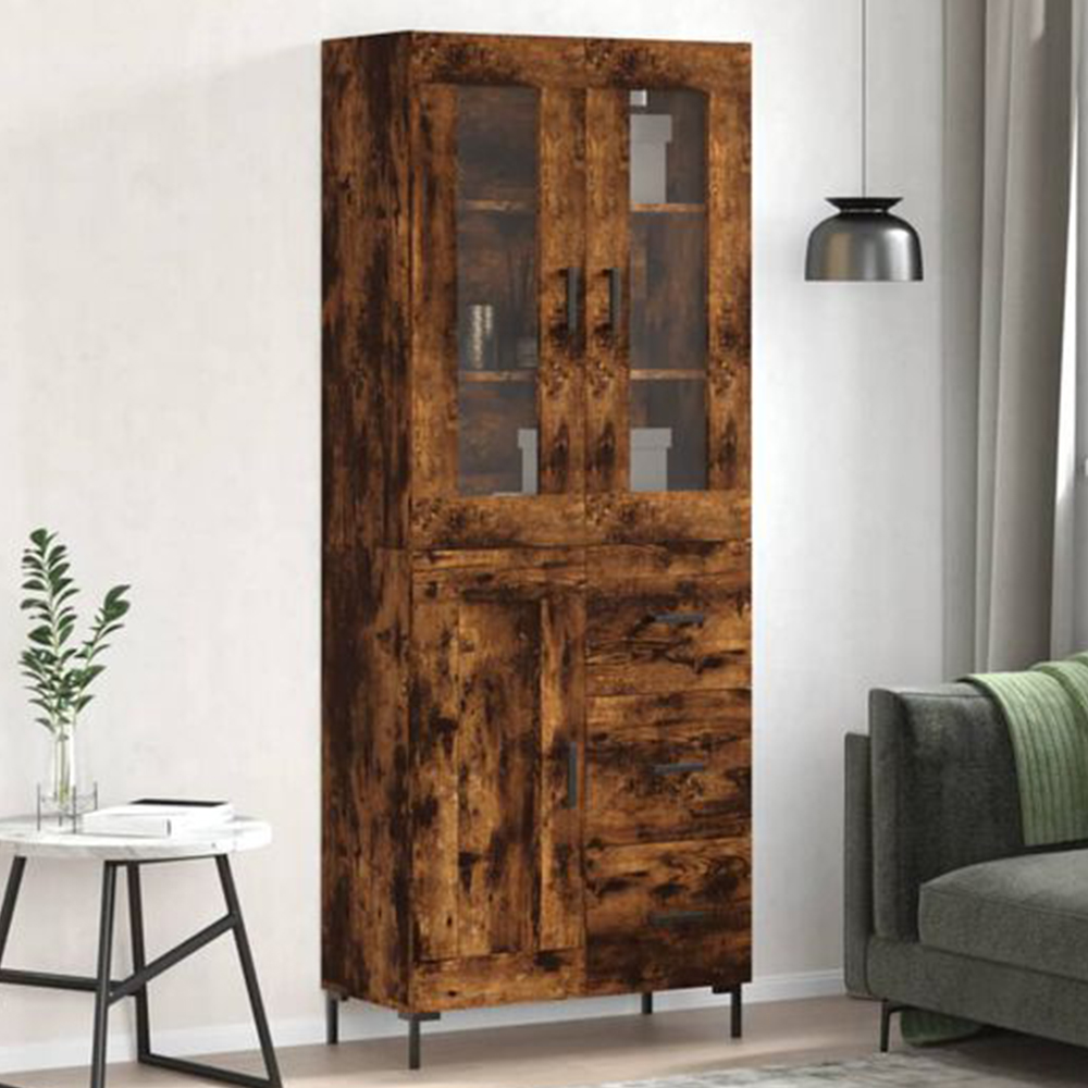 vidaXL 3 Door 3 Drawer Smoked Oak Highboard Image 1
