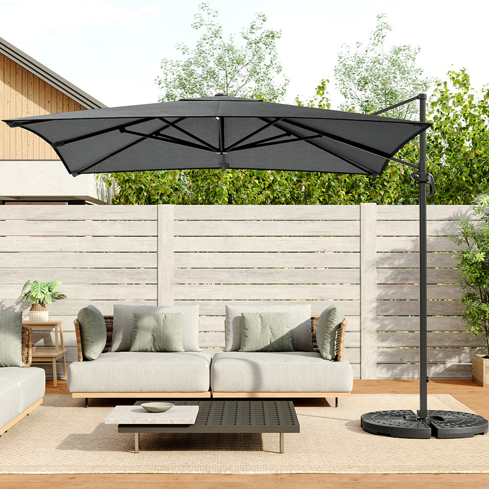 Living and Home Dark Grey Square Rotatable Cantilever Parasol with Fan Shaped Base 3m Image 6