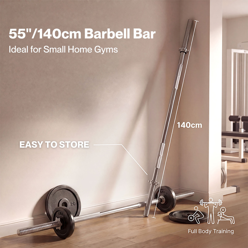 Traderight Centra 5ft Silver Olympic Barbell Bar with Spring Clips Image 4