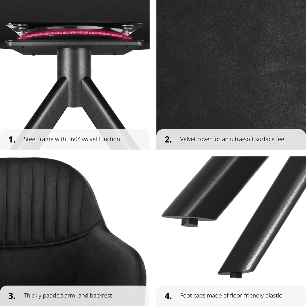 Tectake Black Lounge Velvet Fabric Armchair Accent Chair 6 Pack Image 5
