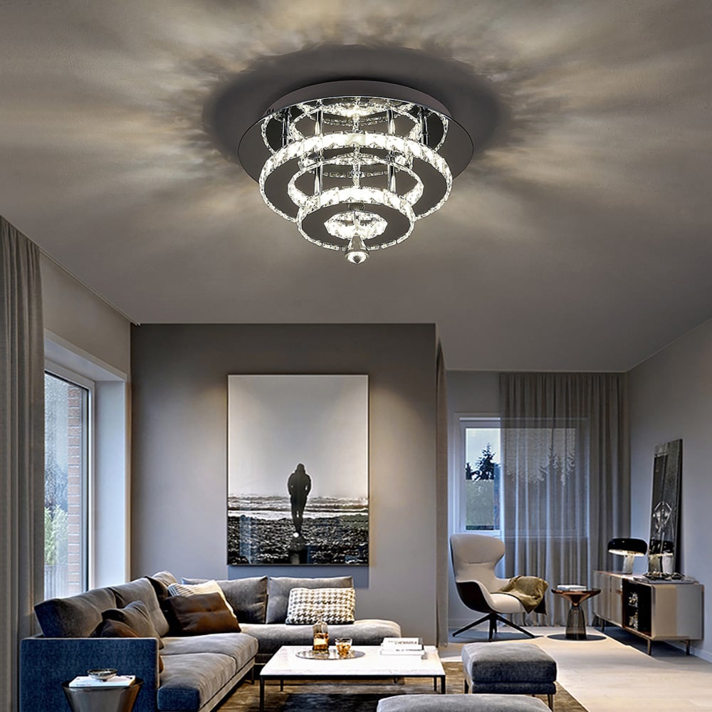 Living and Home 2 Tier Modern Crystal LED Ceiling Light Image 7