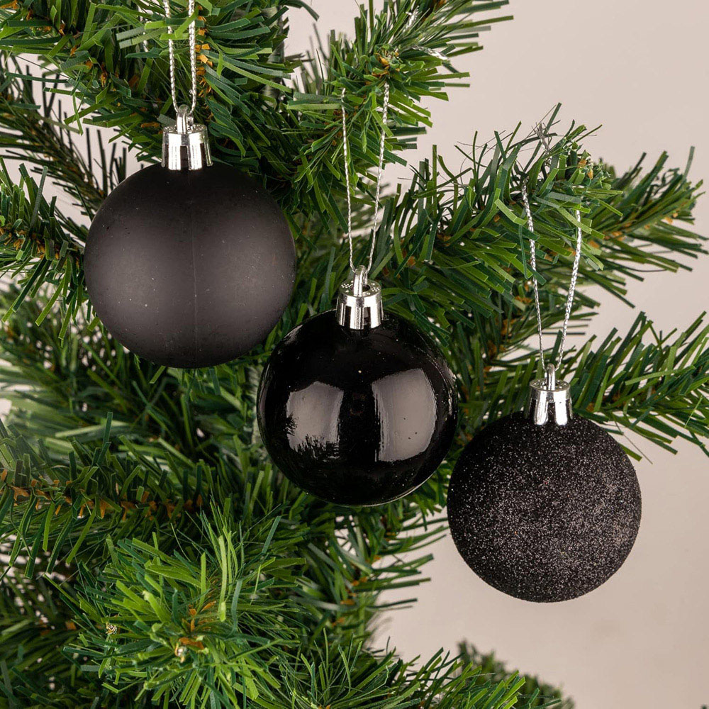 Shatchi 5cm Black Shatterproof Christmas Bauble 9 Pack Image 4