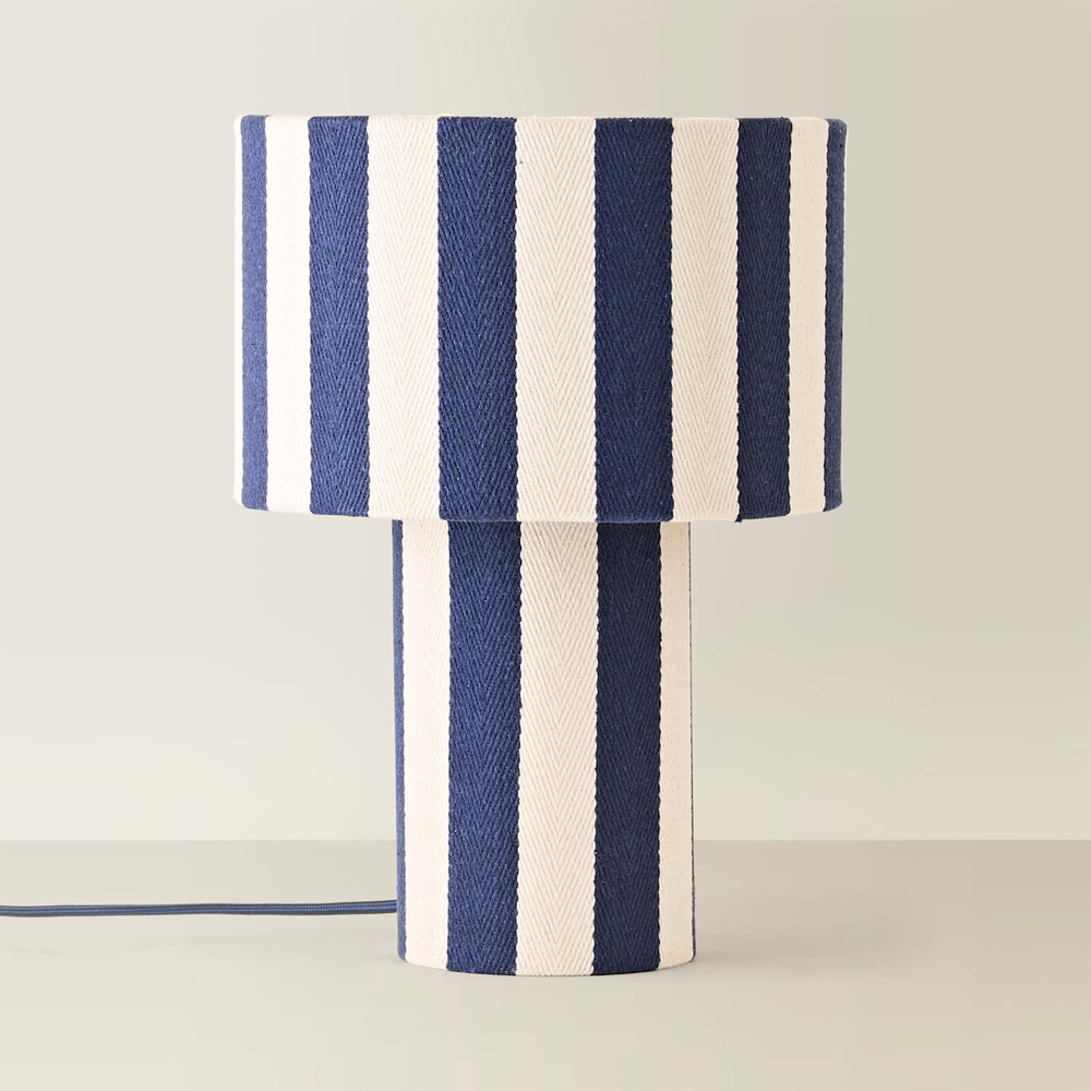 ValueLights Florence Navy Pinstripe Linen LED Table Lamp with Bulb Image 4