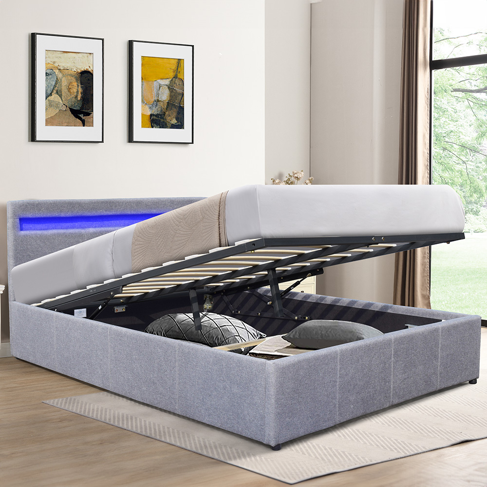 Comfy Living Small Double Light Grey Ottoman Bed Frame with LED Image 1