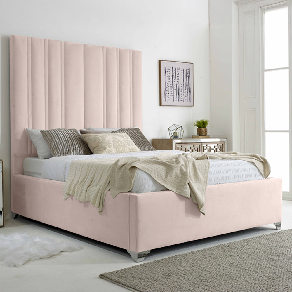 Eleganza Home Wilburn Double Pink Plush Velvet Bed Frame with Headboard Image 1