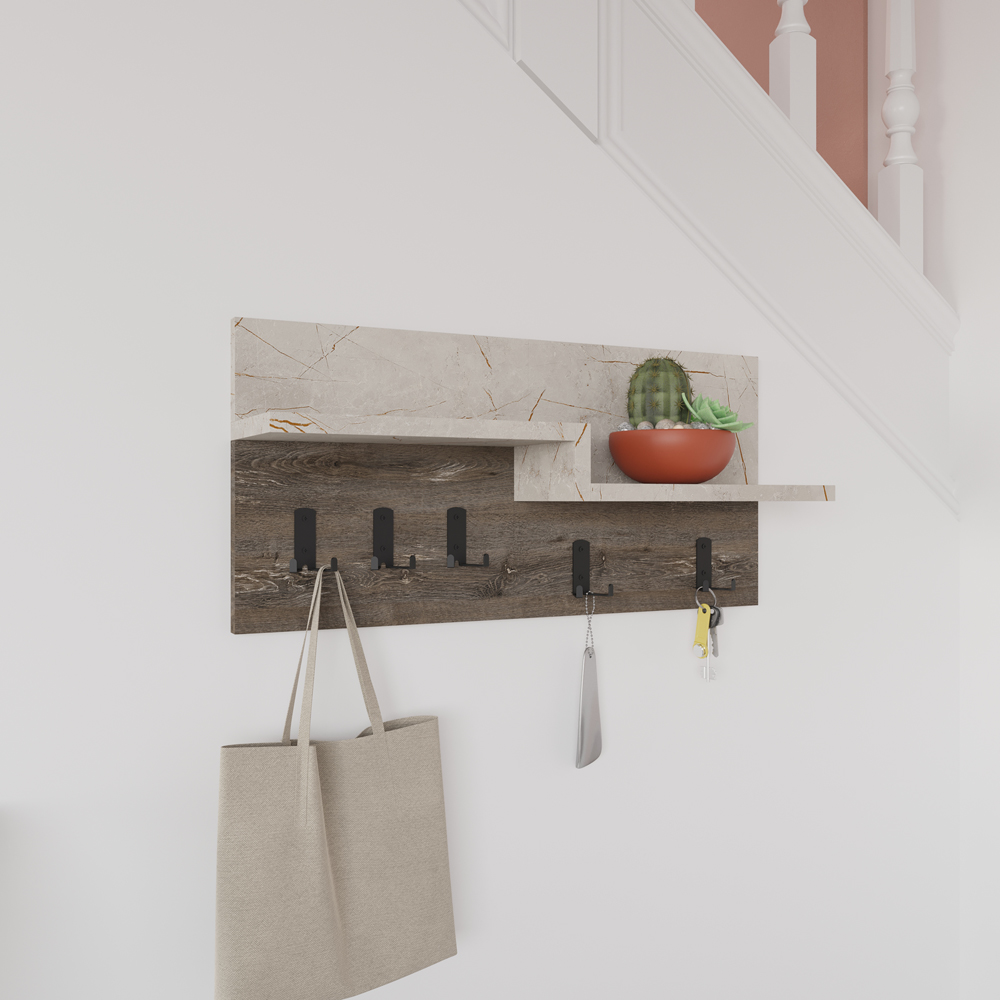 Decortie Harmon Gold Marble Effect and Dark Coffee Wall Mounted Hanger Image 5