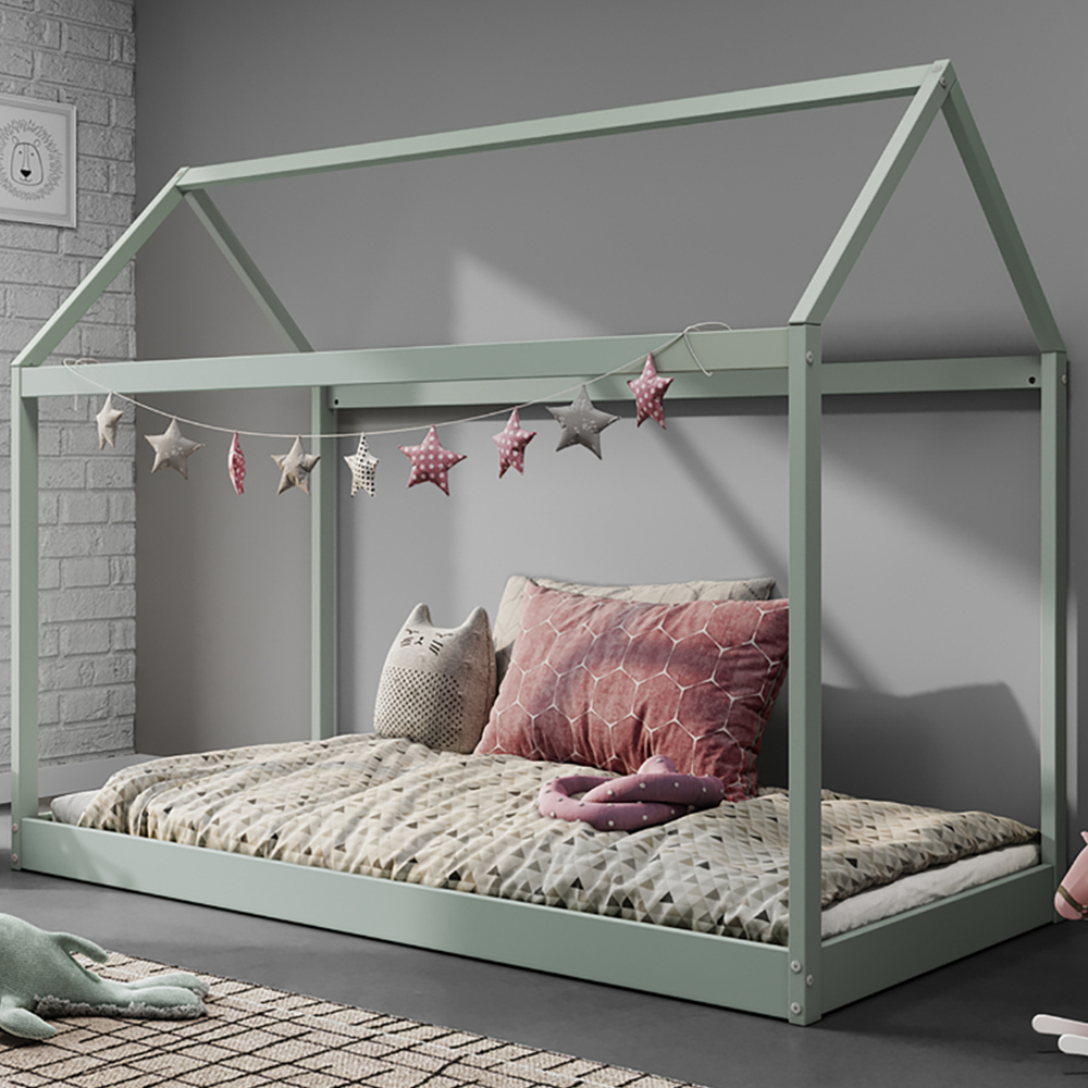 Home Detail Taylor Pastel Green Wooden Kids House Bed Image 1