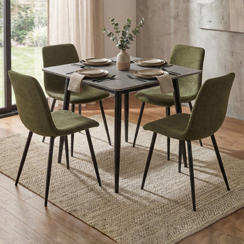 FWStyle Evie Set of 4 Green and Black Linen Upholstered Steel Frame Dining Chair Image 1
