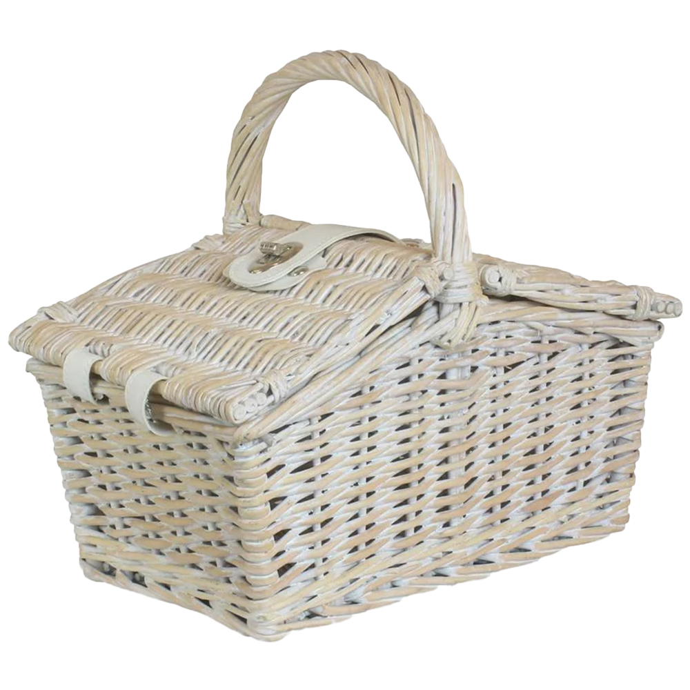 Red Hamper Small White Double Lidded Wicker Hamper Basket Image 1