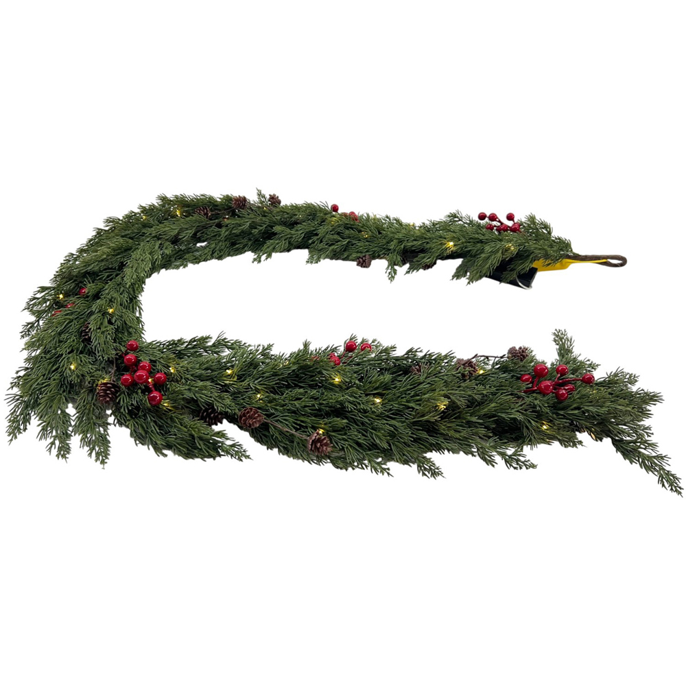 Pre-Lit Red Berry Pinecone Garland Green Image 2