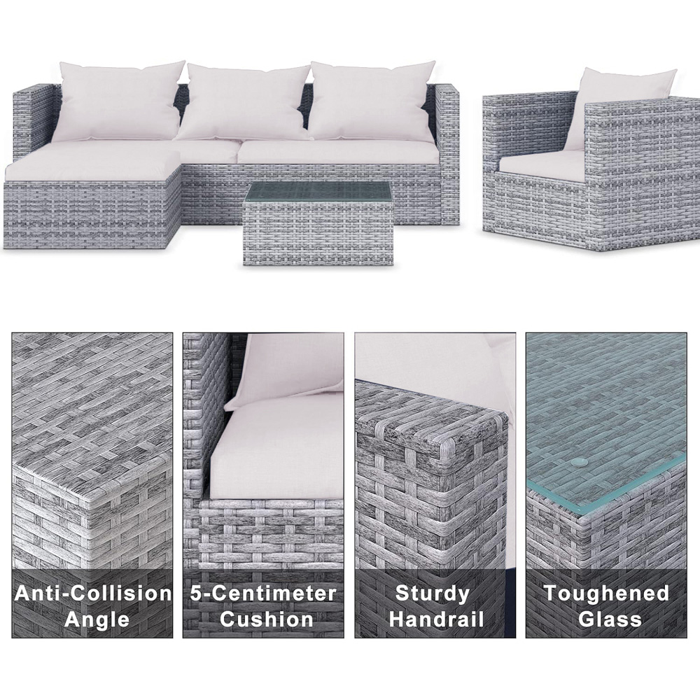 Rattrix 5 Seater Grey Rattan Modular Garden Corner Sofa Set with Cushion Image 4