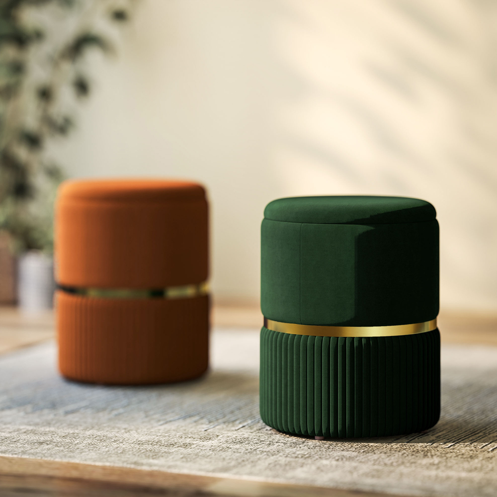 HOMCOM Green Velvet Feel Round Pouffe Image 4