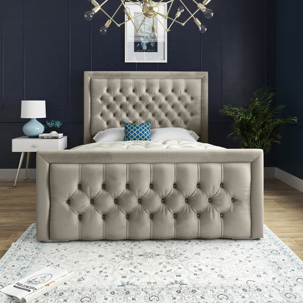 DS Living Kingston King Size Cream Soft Velvet Bed Frame Image 3
