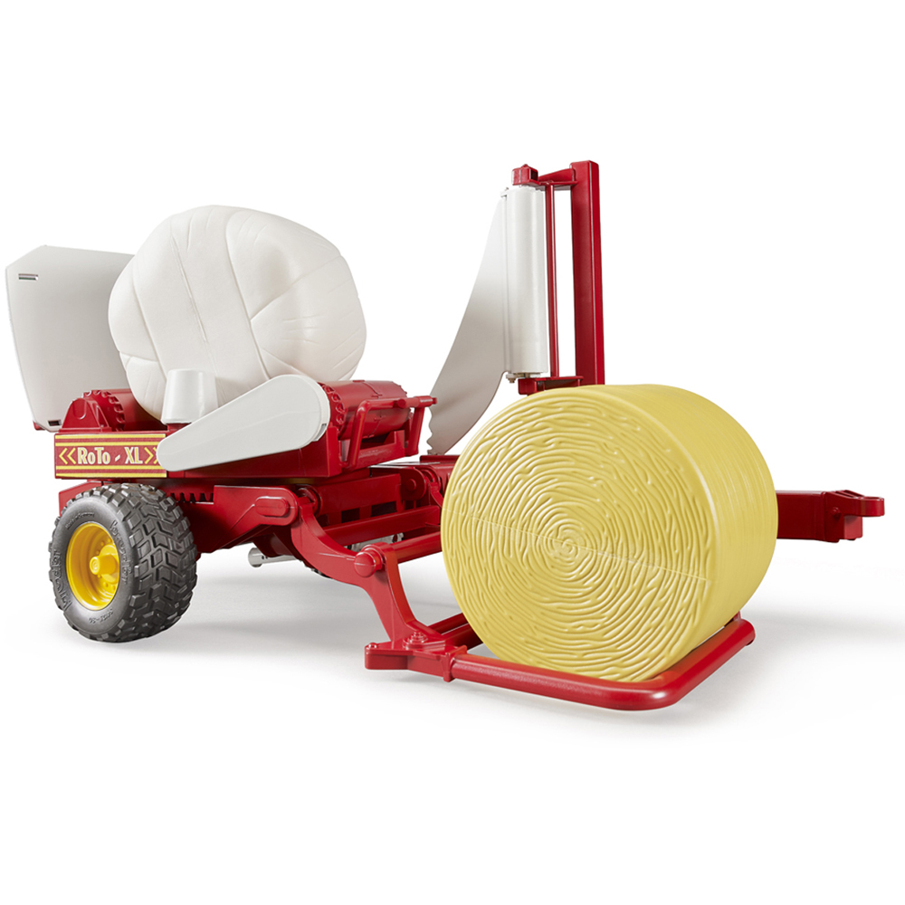 Bruder Kids Bale Wrapper Playset Model with Ochre and White Round Bales Image 3