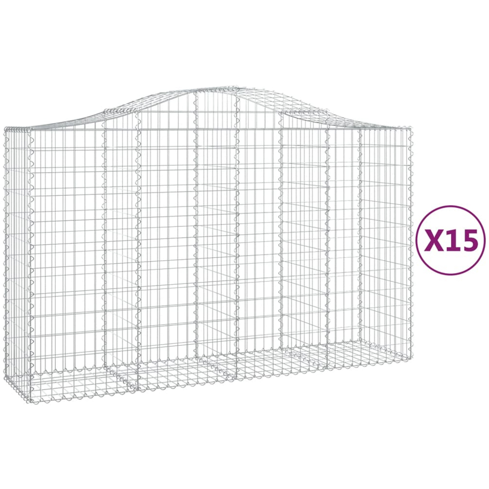 vidaXL Silver Galvanised Iron Arched Gabion Basket 200 x 50 x 120/140cm 15 Pack Image 2