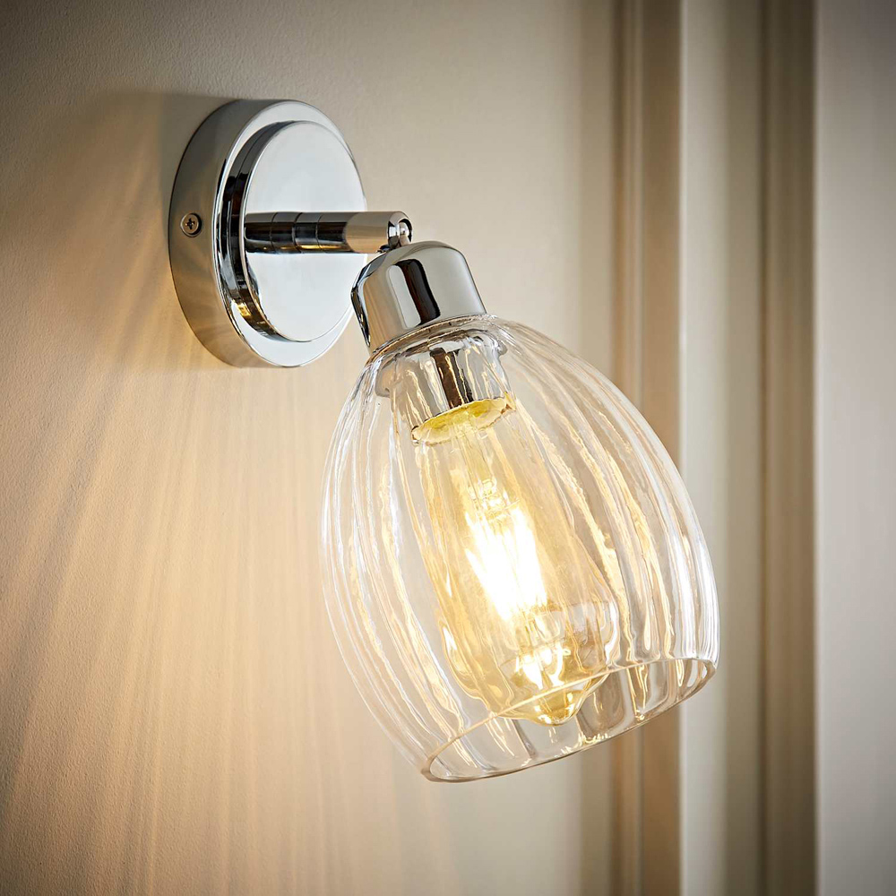 ValueLights Cheltenham Ribbed Shade Chrome Adjustable Wall Spotlights with Bulbs 2 Pack Image 7