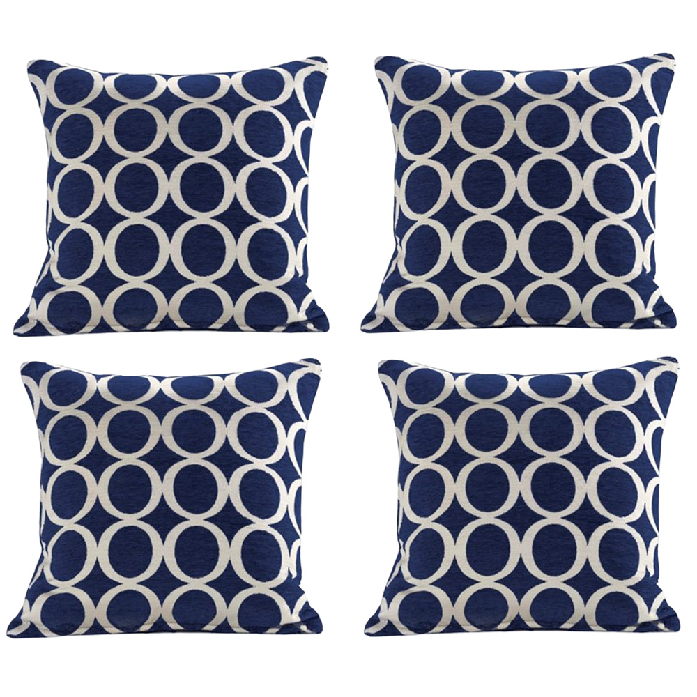 Alan Symonds Navy Chenille Geometric O Cushion with Polyester Filled Pad 45 x 45cm 4 Pack Image