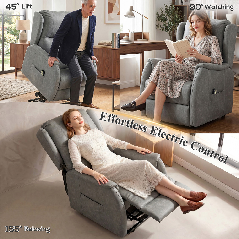 HOMCOM Grey Power Lift Dual Motor Recliner Chair Image 3