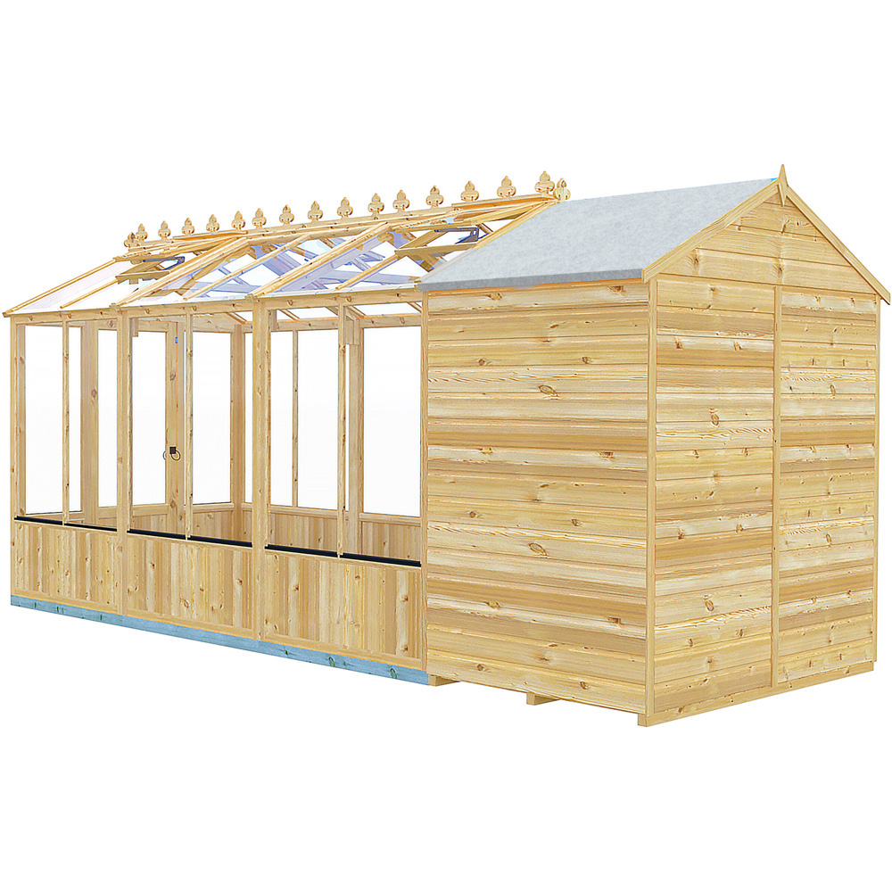 Shire Holkham 6 x 16ft Glazed Toughened Glass Greenhouse with Shed Image 3