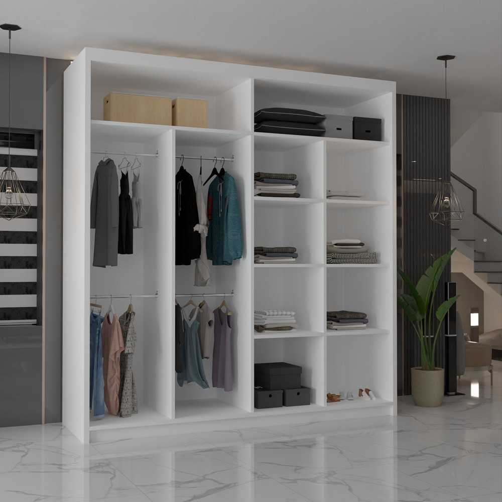 M N Furniture Modern Gala 2 Door White Mirrored Sliding Wardrobe 203cm Image 3