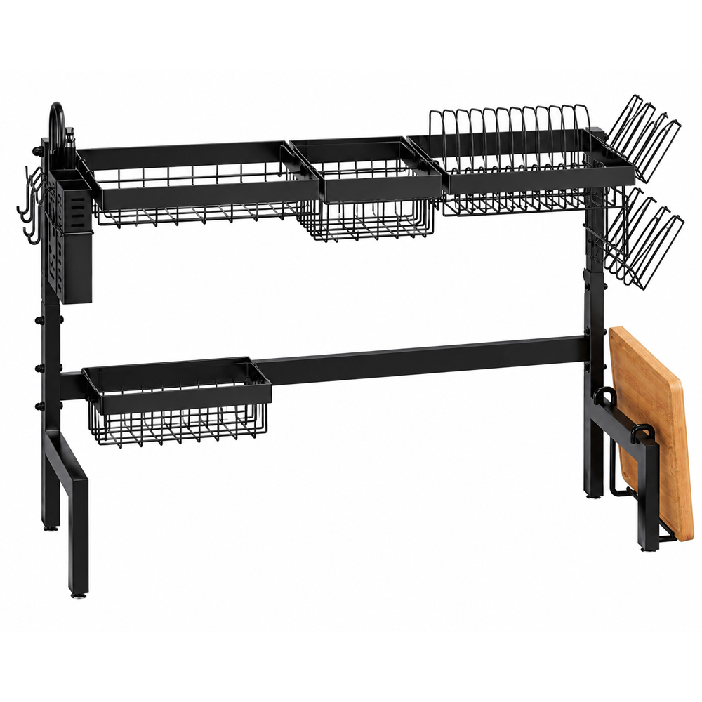 ATEK 2-Tier Black Adjustable Over Sink Kitchen Dish Drying Rack Image 1