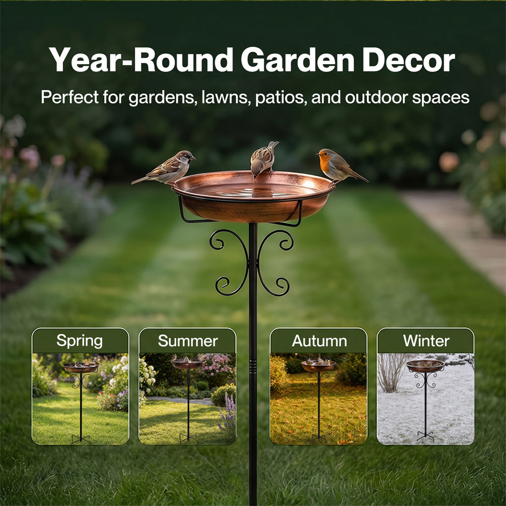 TOQUE Black and Brass Metal Bird Bath and Feeder Image 7