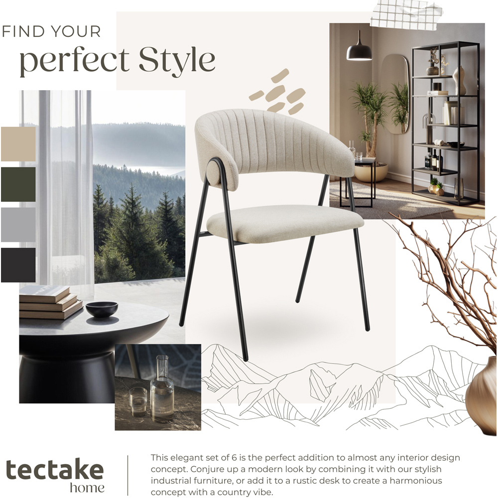 tectake Bedano Set of 6 Greige Dining Chair Image 8