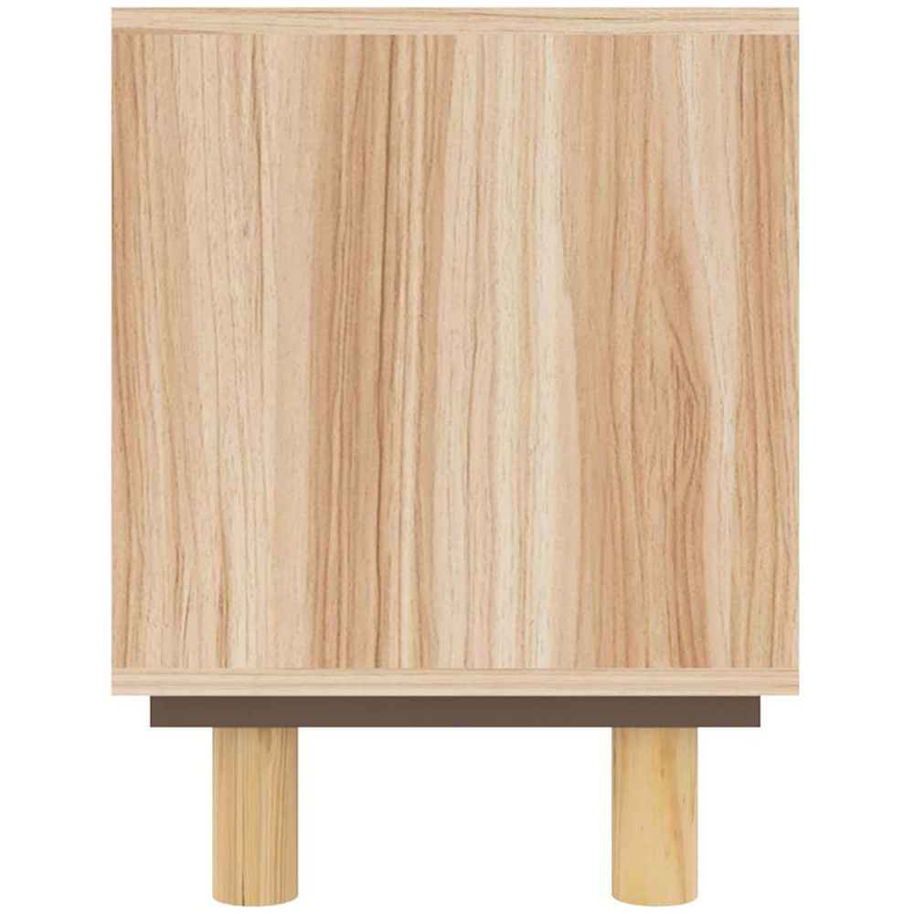 vidaXL Single Door 2 Shelf Brown Solid Pine Wood and Natural Rattan TV Cabinet with Cable Hole Image 5