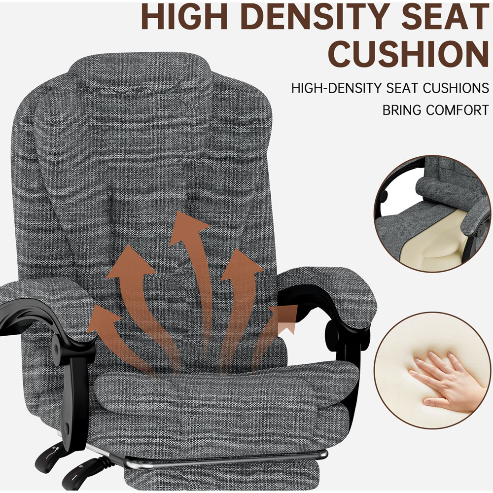 Rattrix Grey PU Leather Reclining Swivel Office Chair with Footrest and Lumbar Support Image 5