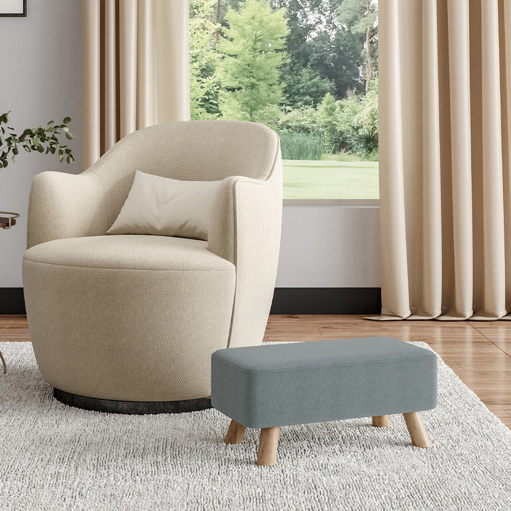 Living and Home Grey Rectangular Tofu Shaped Footrest with Wooden Legs Image 3