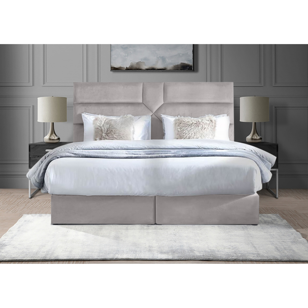 Eleganza Home Tranquilite Double Silver Plush Velvet Divan Bed with Headboard Image 2