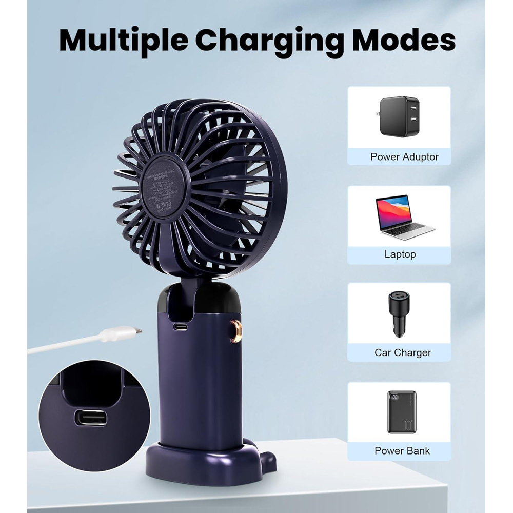 Dyzi 2 in 1 Dark Blue Portable Mini Handheld Fan Image 6