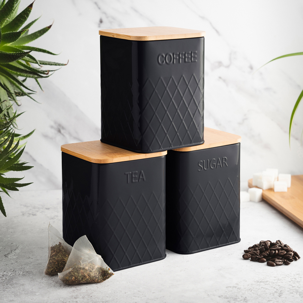 Cooks Professional 3 Piece Black Square Kitchen Storage Set Image 2