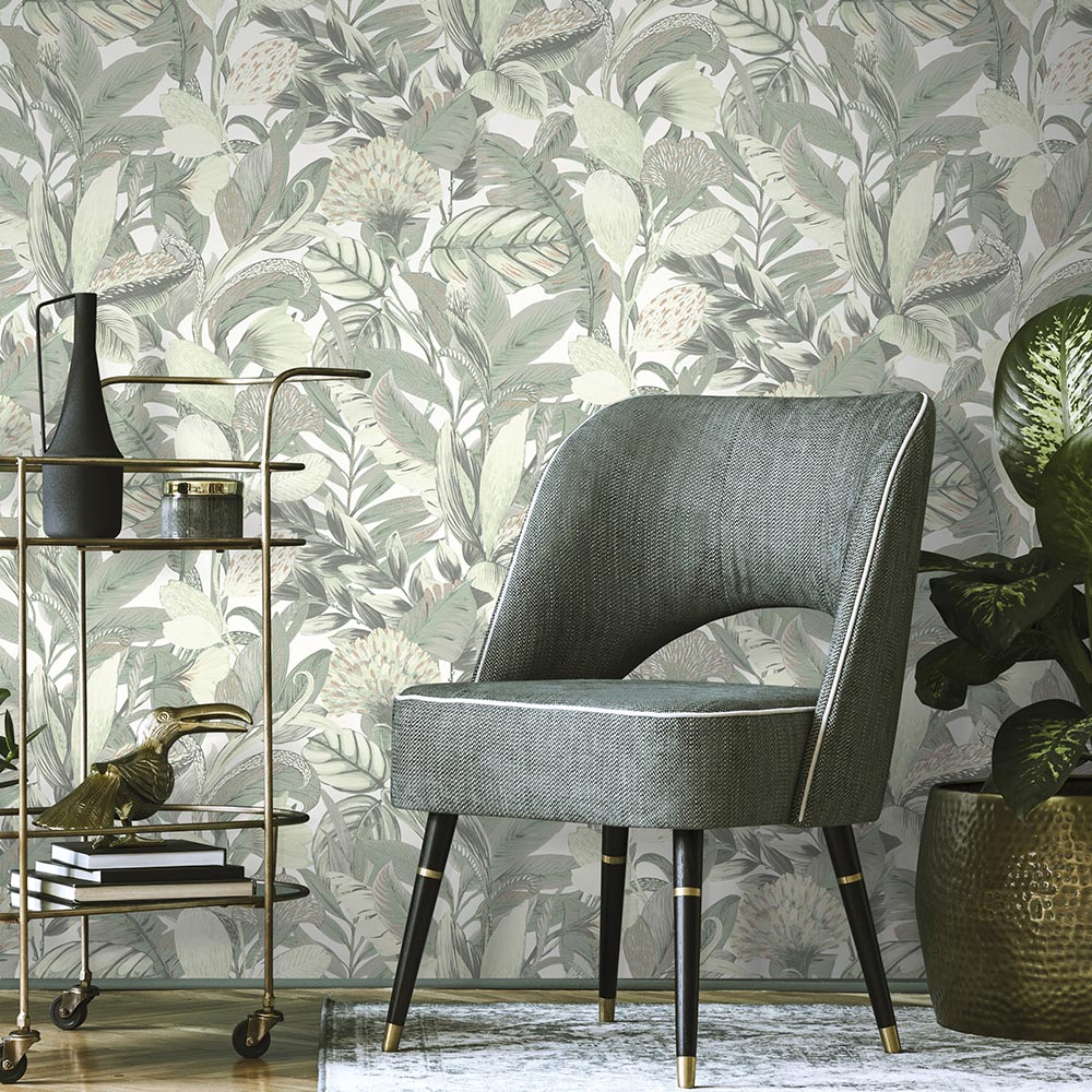 Erismann Paradise Floral Textured Green Non Woven Wallpaper Image 4