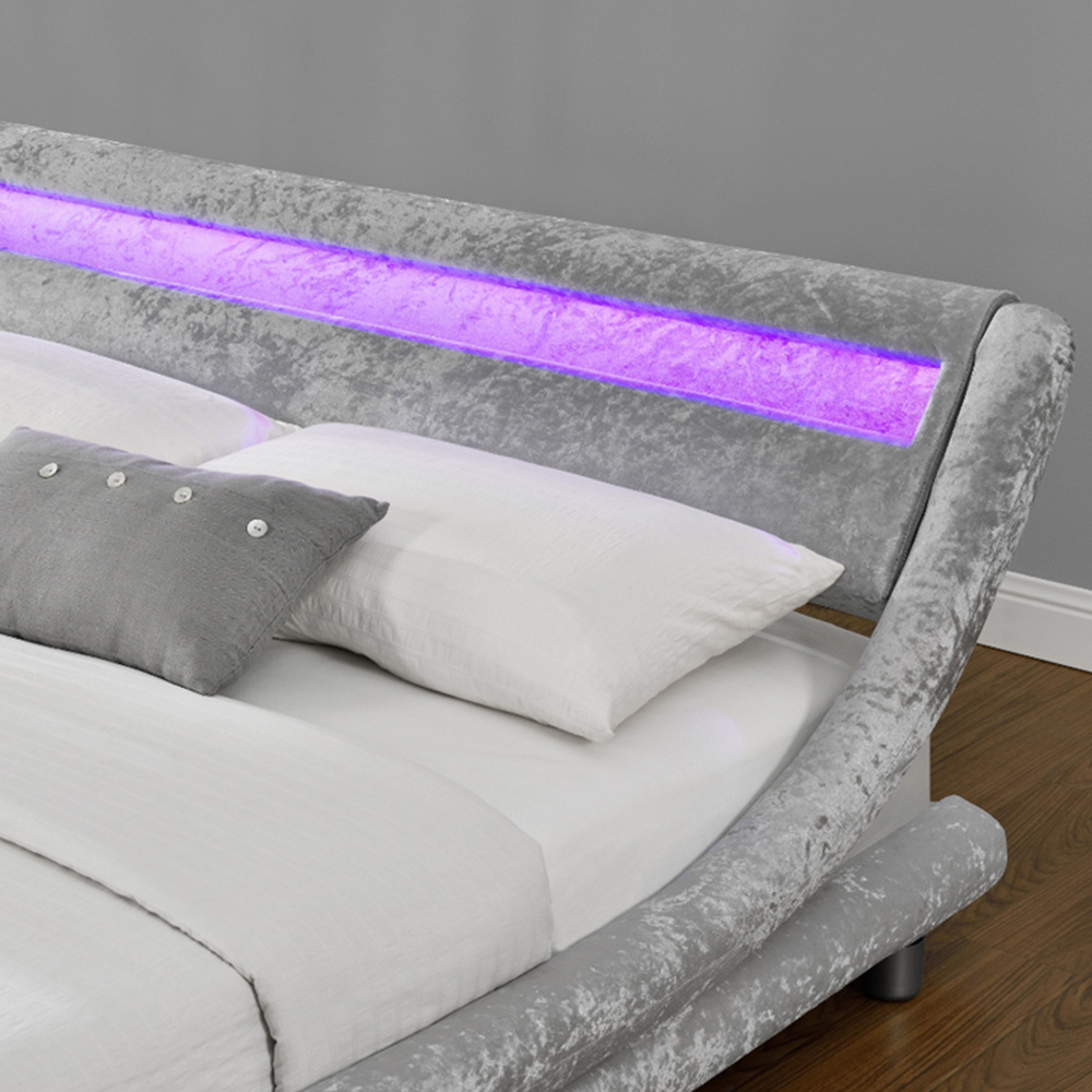 Home Detail Galaxy Double Silver Velvet Bed Frame with LED Image 3