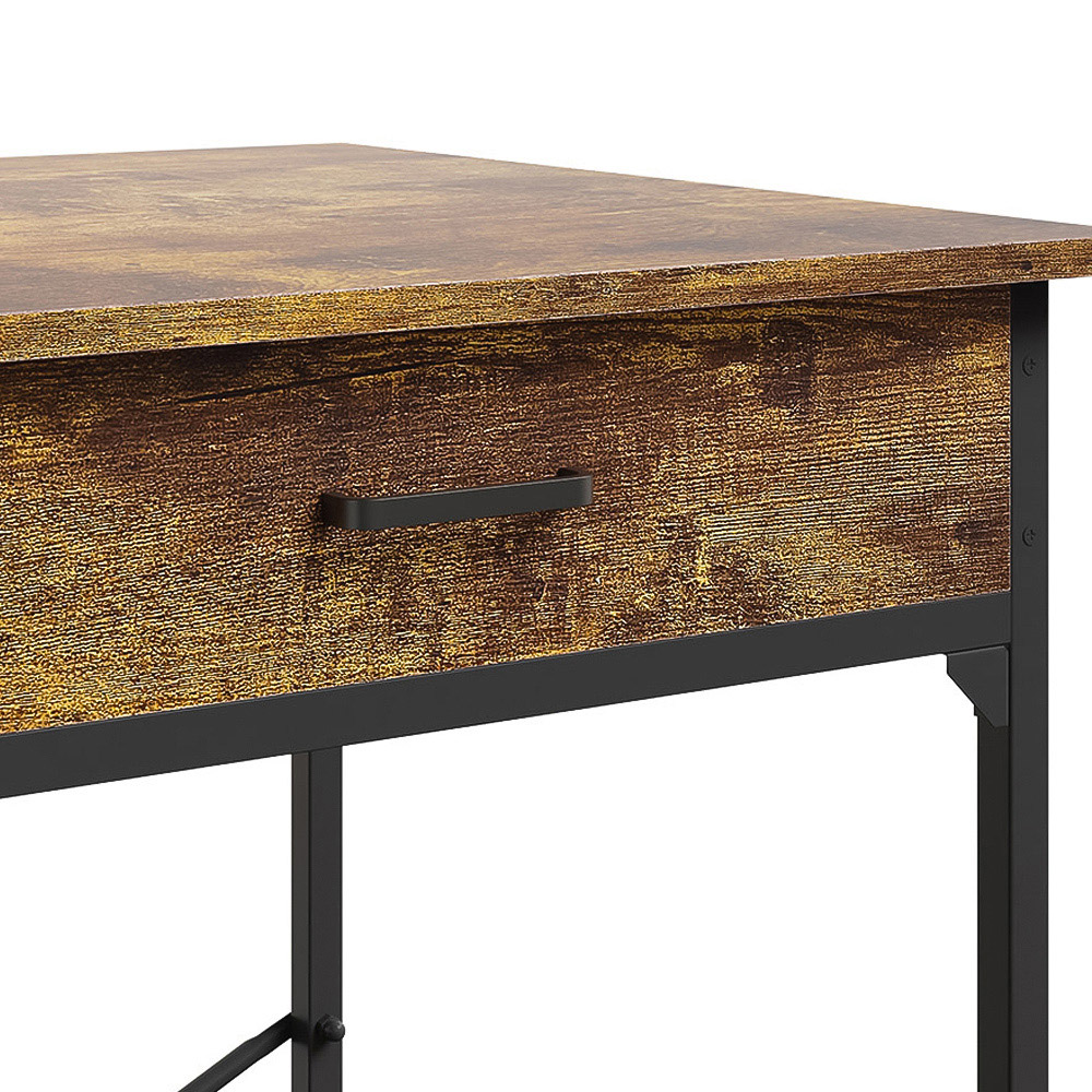 Living and Home Single Drawer Wood Grain Bar Table with Built-In Charging Station Image 8